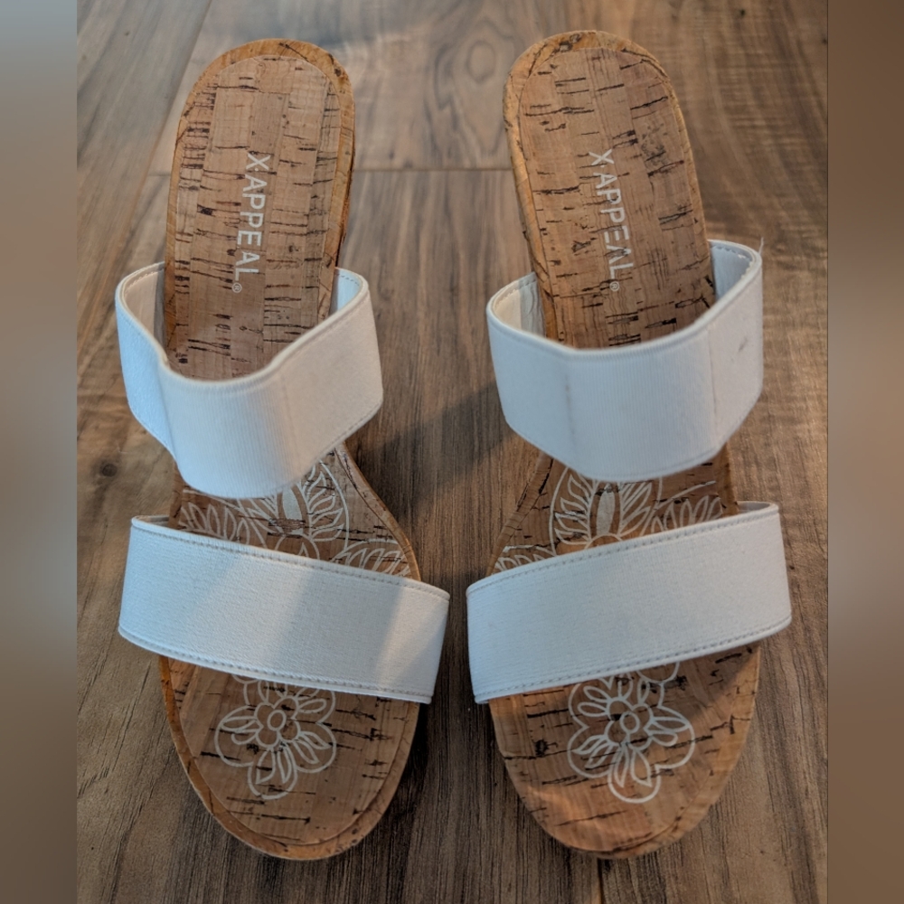 Xappeal Platform Cork Wedge Size 5.5 White Straps